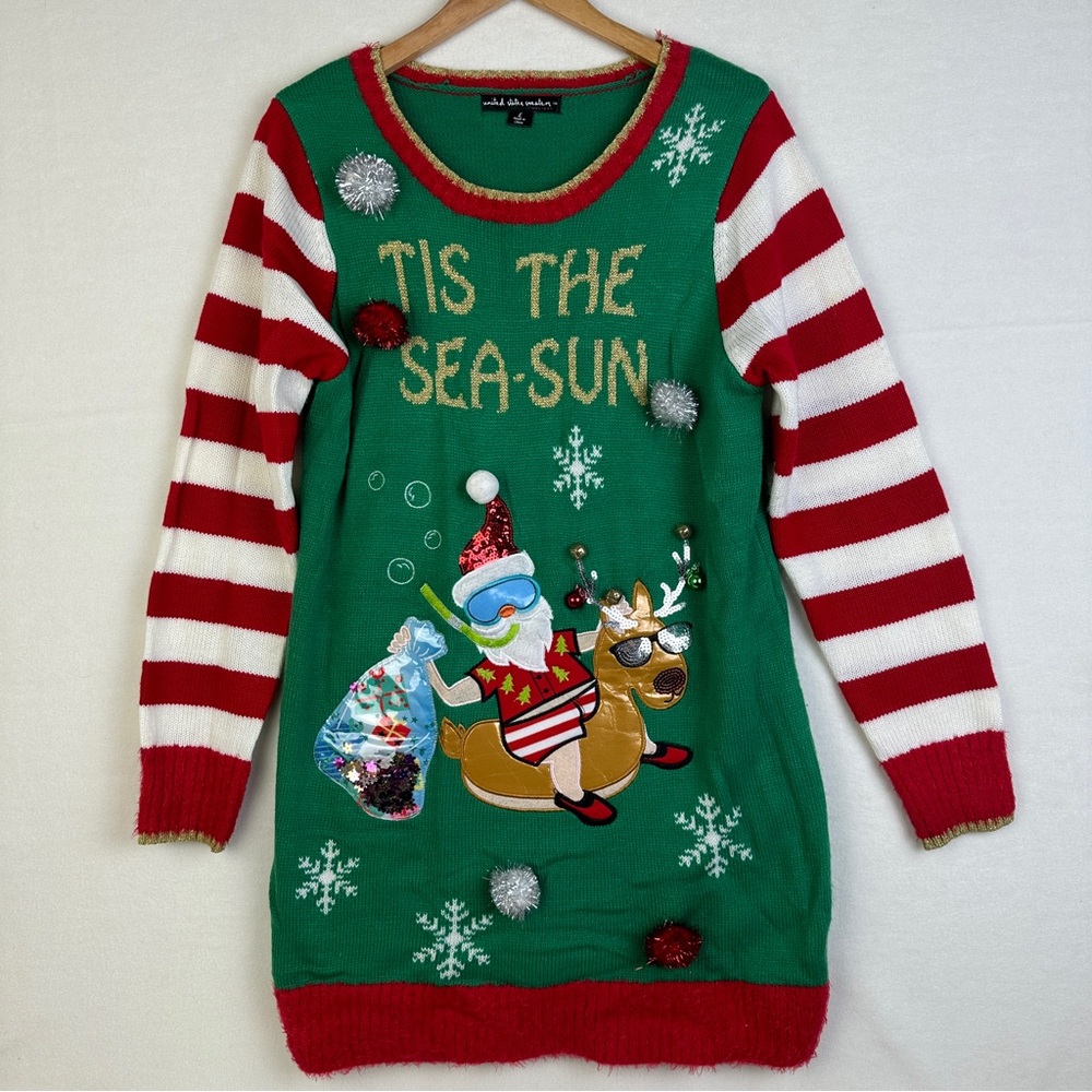 Ugly Christmas Sweater United States Sweater-"Tis The Sea-Sun" Large Pool Summer